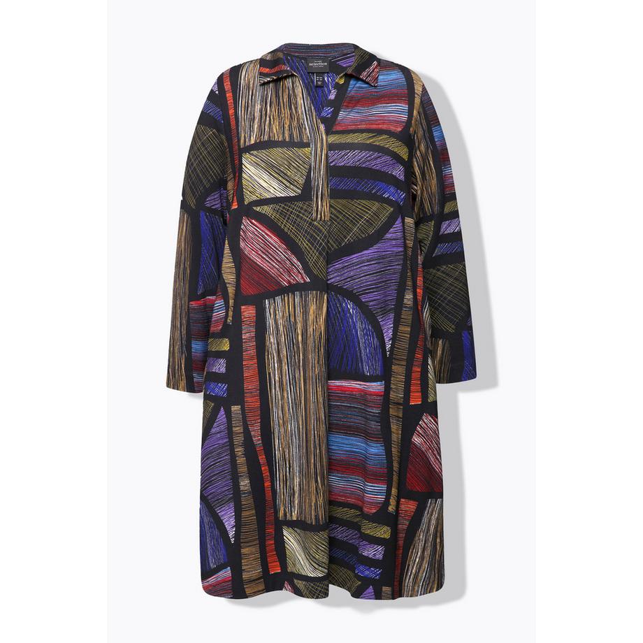 Ulla Popken Abito Punto Collo Camicia Scollo a V Maniche Lunghe con Tasche  