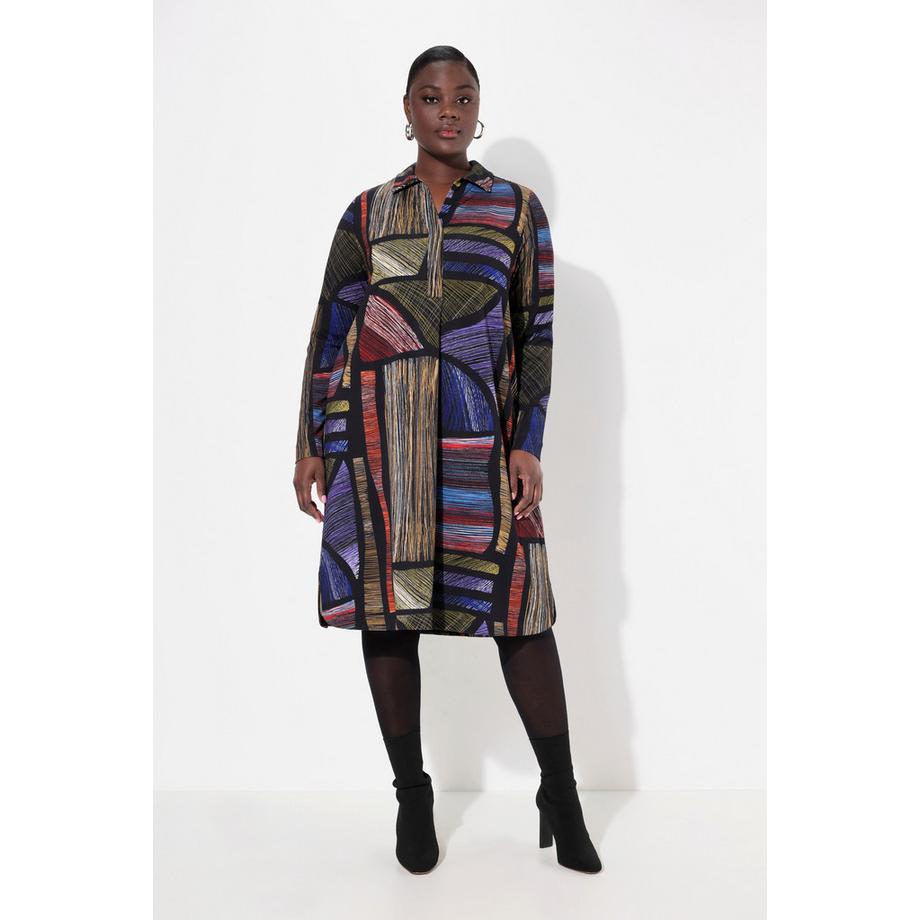 Ulla Popken Abito Punto Collo Camicia Scollo a V Maniche Lunghe con Tasche  