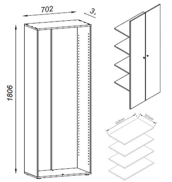 VCM Büroschrank mit 5 Fächern| moderner Aktenschrank mit Drehtüren | Maße B. 70 x H. 178 x T. 40 cm – Vandol  