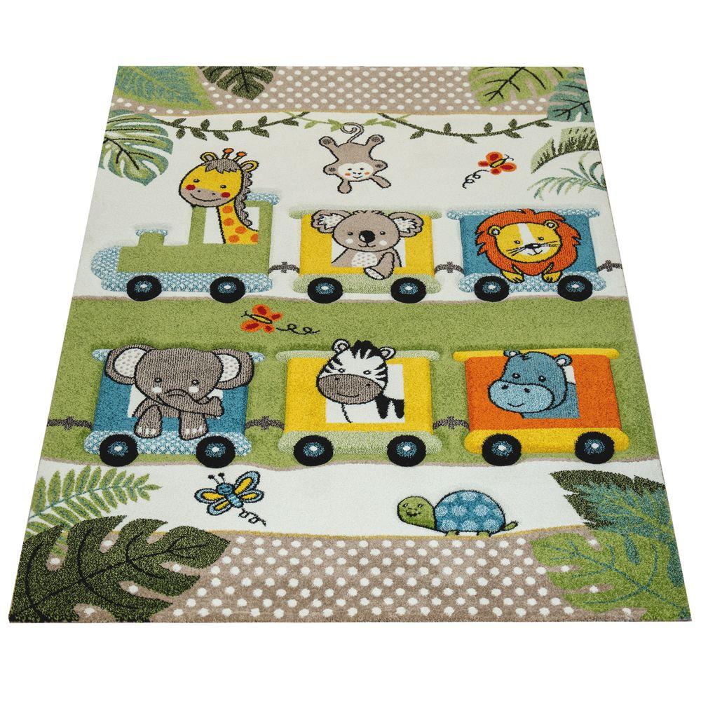 Paco Home Animaux de tapis pour enfants Jungle de locomotive  