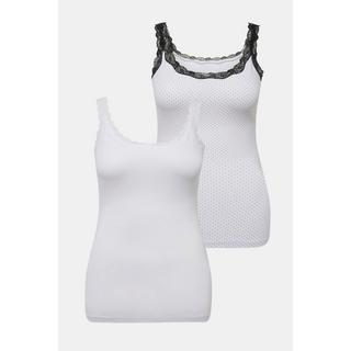 Ulla Popken Confezione da 2 Canottiere Pizzo Pois Tinta Unita  