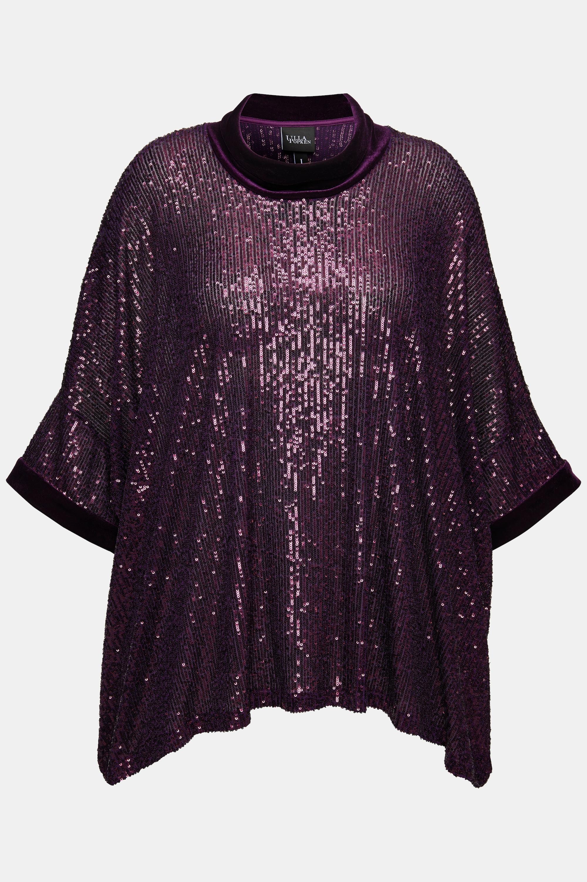 Ulla Popken  Maglia dal taglio oversize con paillettes, collo dolcevita e mezze maniche 