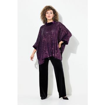 Pailletten-Shirt, Oversized, Samt-Rollkragen, Halbarm