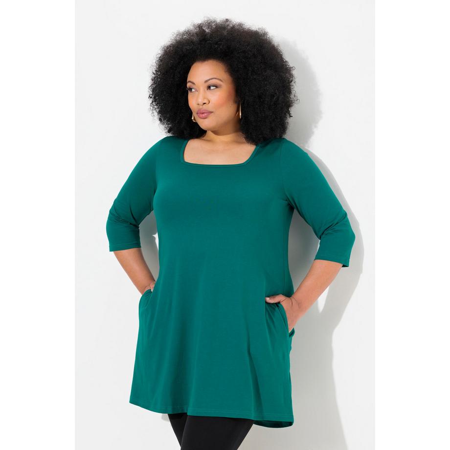 Ulla Popken Maglia Lunga Scollo Quadrato Maniche 3/4 Linea ad A  