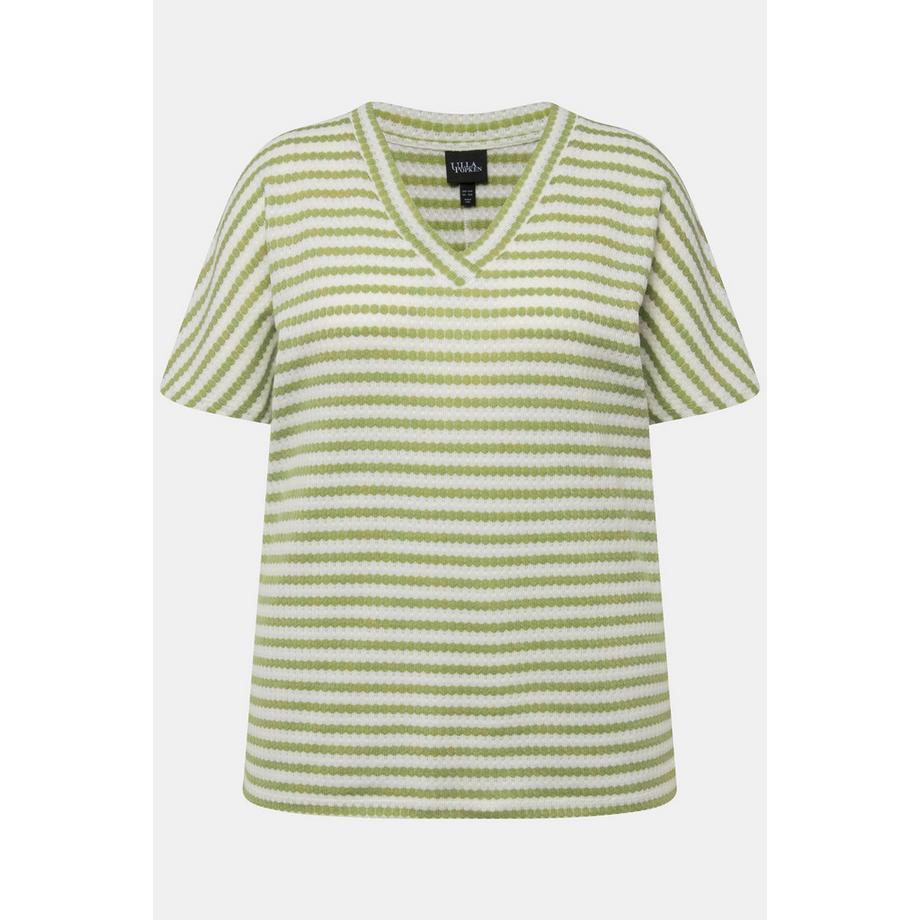 Ulla Popken Sweatshirt Two-Tone Oversized Col V Manches Courtes  