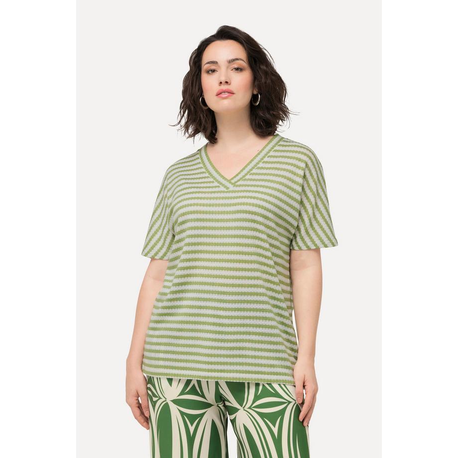 Ulla Popken Sweatshirt Two-Tone Oversized Col V Manches Courtes  