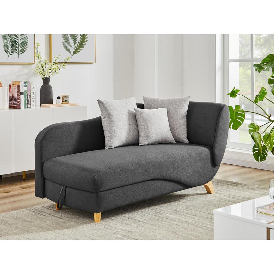 Vente-unique Méridienne gauche convertible en tissu anthracite avec coffre de rangement PENELOPE  