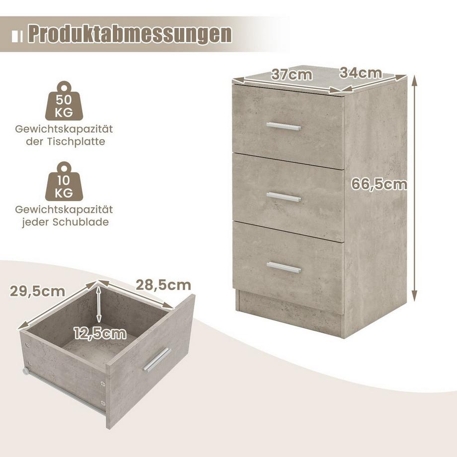 Northix Comodino con 3 cassetti  