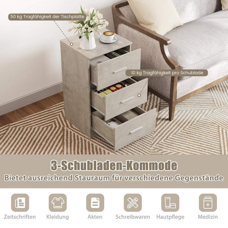 Northix Comodino con 3 cassetti  