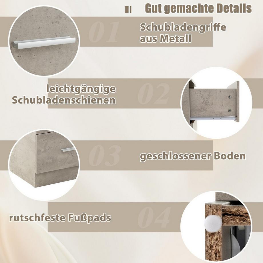 Northix Comodino con 3 cassetti  