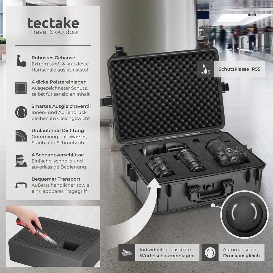 Tectake  Mallette pour appareil photo  en coque dure robuste avec 4 inserts en mousse épais 