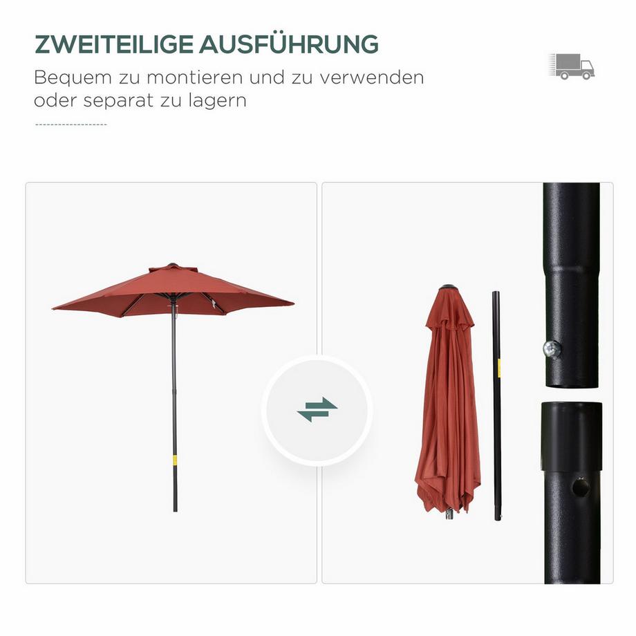 Northio Sonnenschirm Ø196 cm, Drehbar Sonnenschirm mit Knickfunktion, sechseckig Balkonschirm Strandschirm windfest stabil Marktschirm Kurbelschirm Sonnenschutz für Strand Balkon Garten, Weinrot Aosom  