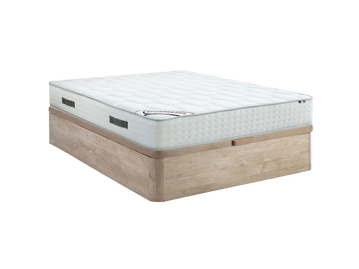 Vente-unique Ensemble 140 x 190 cm sommier coffre naturel clair + matelas ressorts ensachés 7 zones mousse à mémoire de forme ép.25cm - IONIA de DREAMEA  