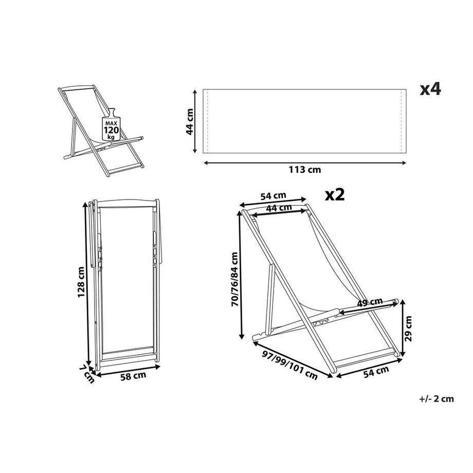 Beliani Lot de 2 chiliennes pliantes en Tissu  ANZIO  