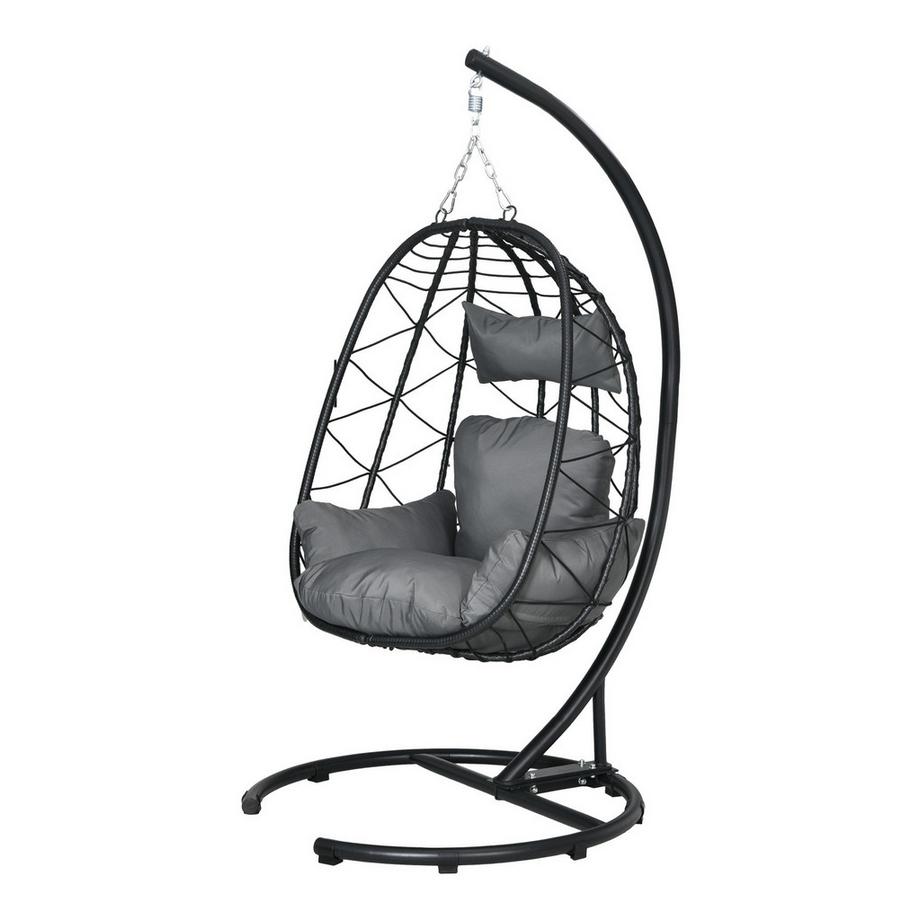 Hängesessel Rattan Hängestuhl 195 cm hoch mit Gestell Kissen und wasserdichter Abdeckung für Garten und Indoor bis 150 kg