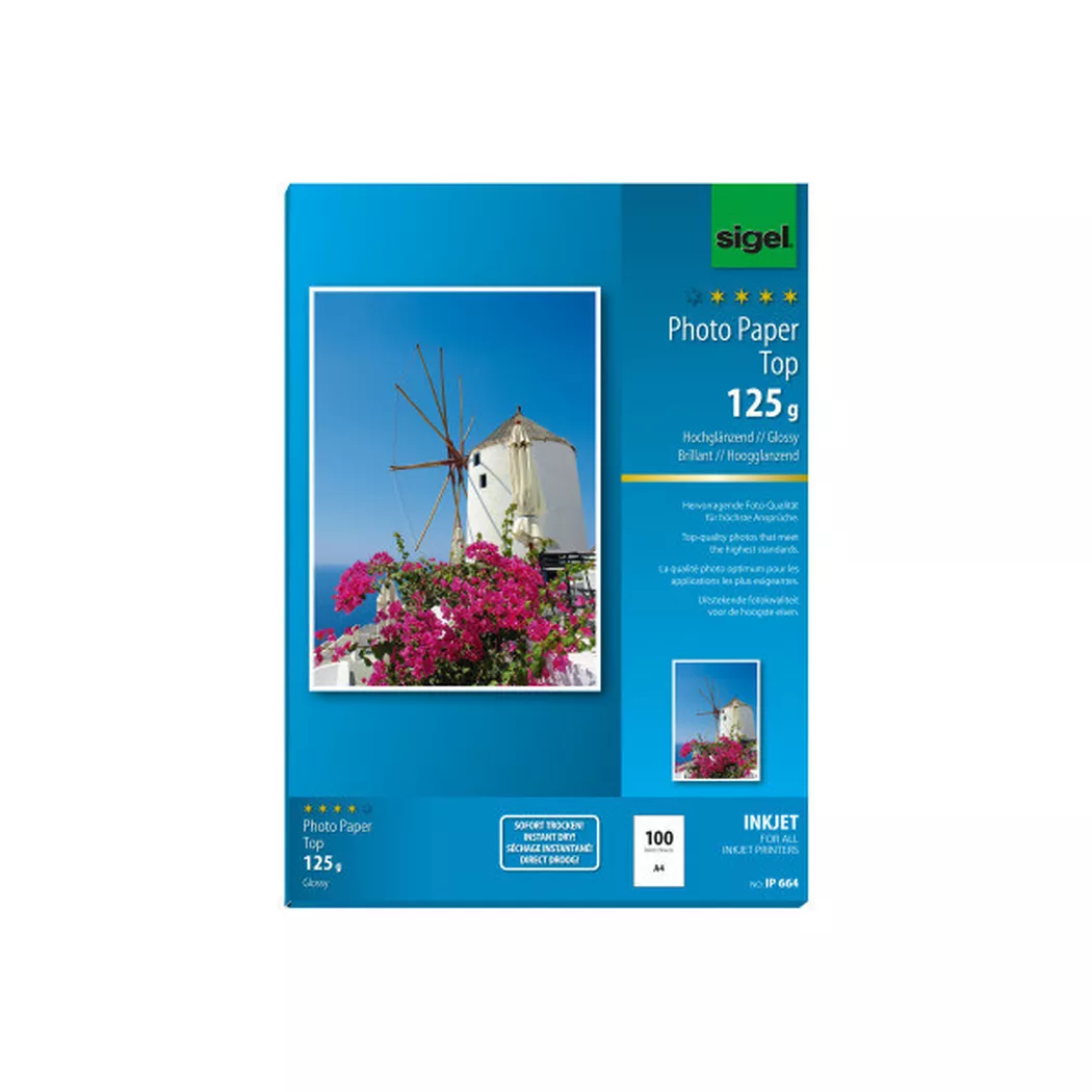 Sigel – InkJet Fotopapier A4 IP664 125g,glossy, weiss 100 Blatt, One Size
