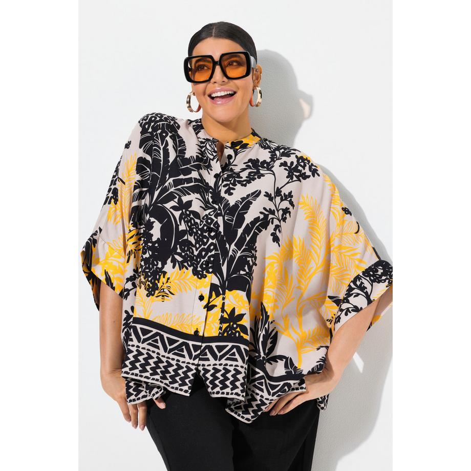Ulla Popken Palmen Oversized Rundhals Halbarm Bluse  