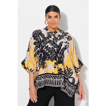 Bluse, Palmen, Oversized, Rundhals, Halbarm