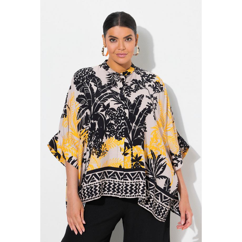 Ulla Popken Palmen Oversized Rundhals Halbarm Bluse  