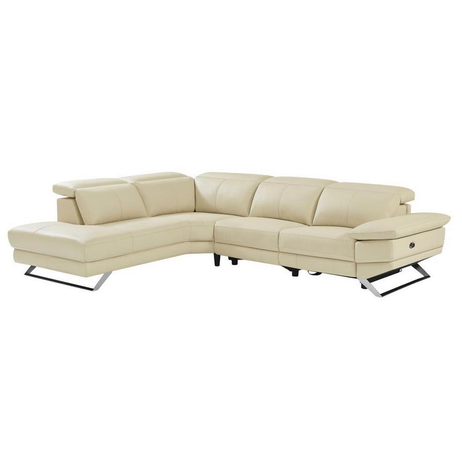 Vente-unique Ecksofa Relaxsofa elektrisch - Ecke links - Rindsleder - Beige - PUNO II  