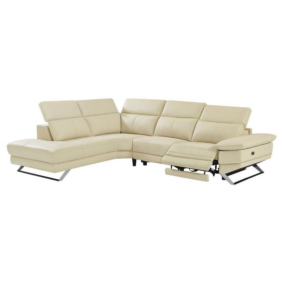 Vente-unique Ecksofa Relaxsofa elektrisch - Ecke links - Rindsleder - Beige - PUNO II  