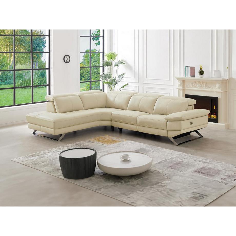 Vente-unique Ecksofa Relaxsofa elektrisch - Ecke links - Rindsleder - Beige - PUNO II  