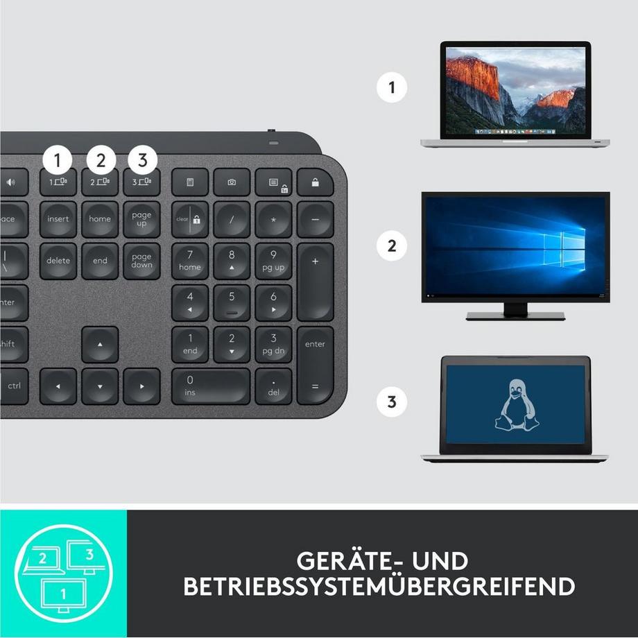 Logitech  MX Keys for Business Tastatur RF Wireless + Bluetooth UK International Graphit (UK) 