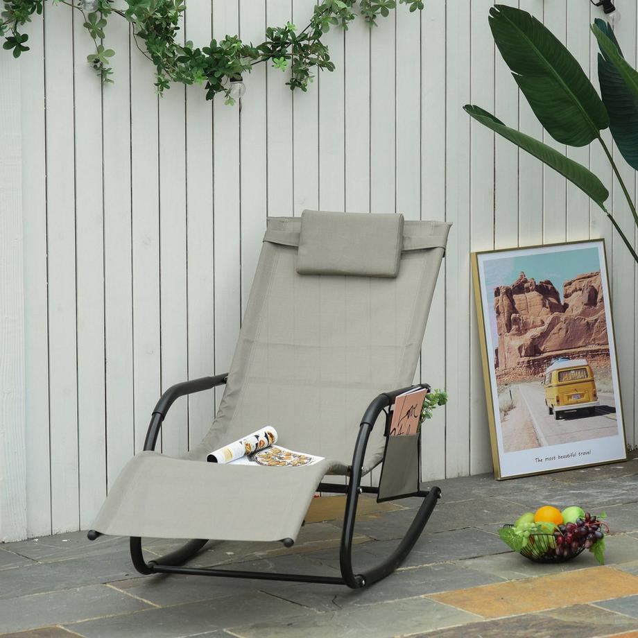 Northio Schaukelstuhl Schwingsessel Gartenstuh Schaukelliege Metall Mesh Schwarz+Hellgrau 150 X 62 X 88 Cm  