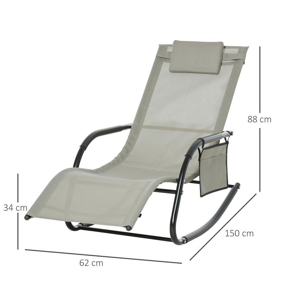 Northio Schaukelstuhl Schwingsessel Gartenstuh Schaukelliege Metall Mesh Schwarz+Hellgrau 150 X 62 X 88 Cm  