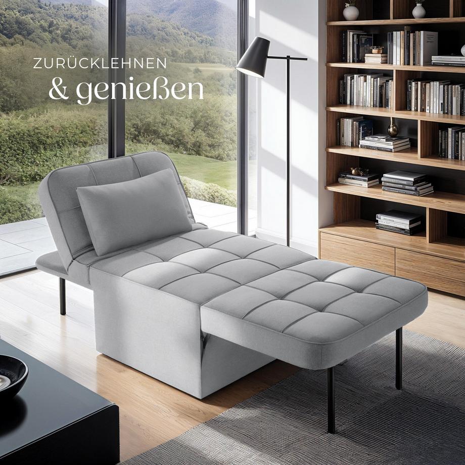 Tectake Schlafhocker Ponto 4 in 1 als Hocker, Sessel, Lounger oder Bett dicke Polsterung mit extra Kopfkissen  