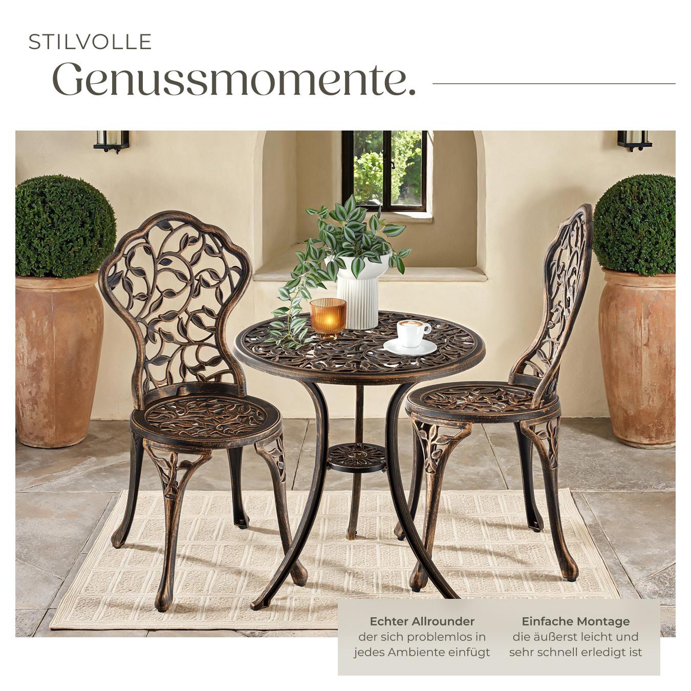 Tectake Bistroset Lyon für 2 Personen, im Vintage-Design wetterfestes Aluminium  