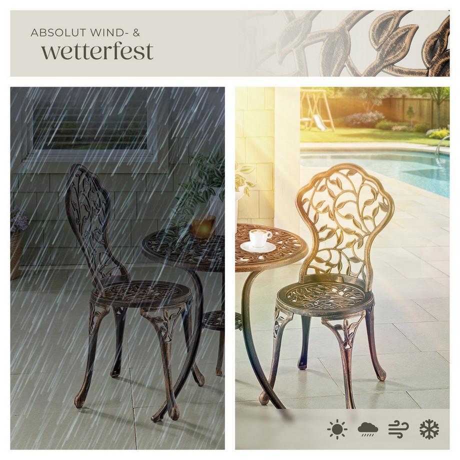 Tectake Aluminium Bistroset Lyon für 2 Personen, im Vintage-Design wetterfest  