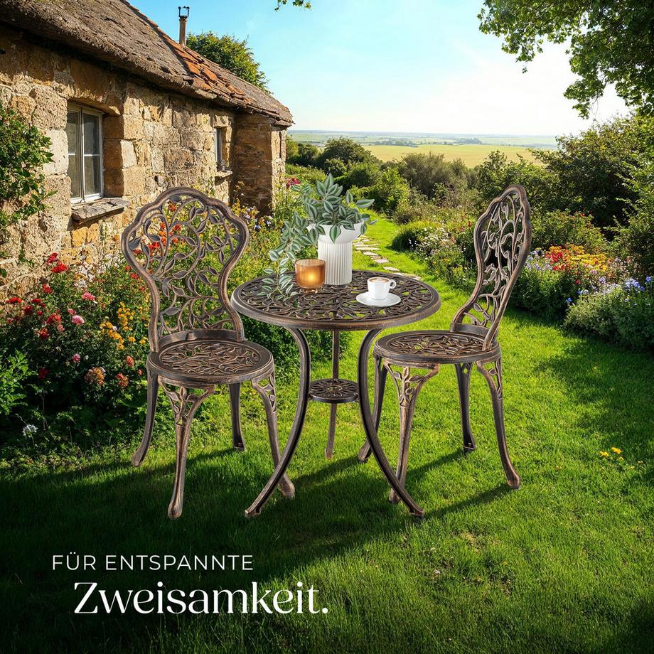 Tectake Aluminium Bistroset Lyon für 2 Personen, im Vintage-Design wetterfest  