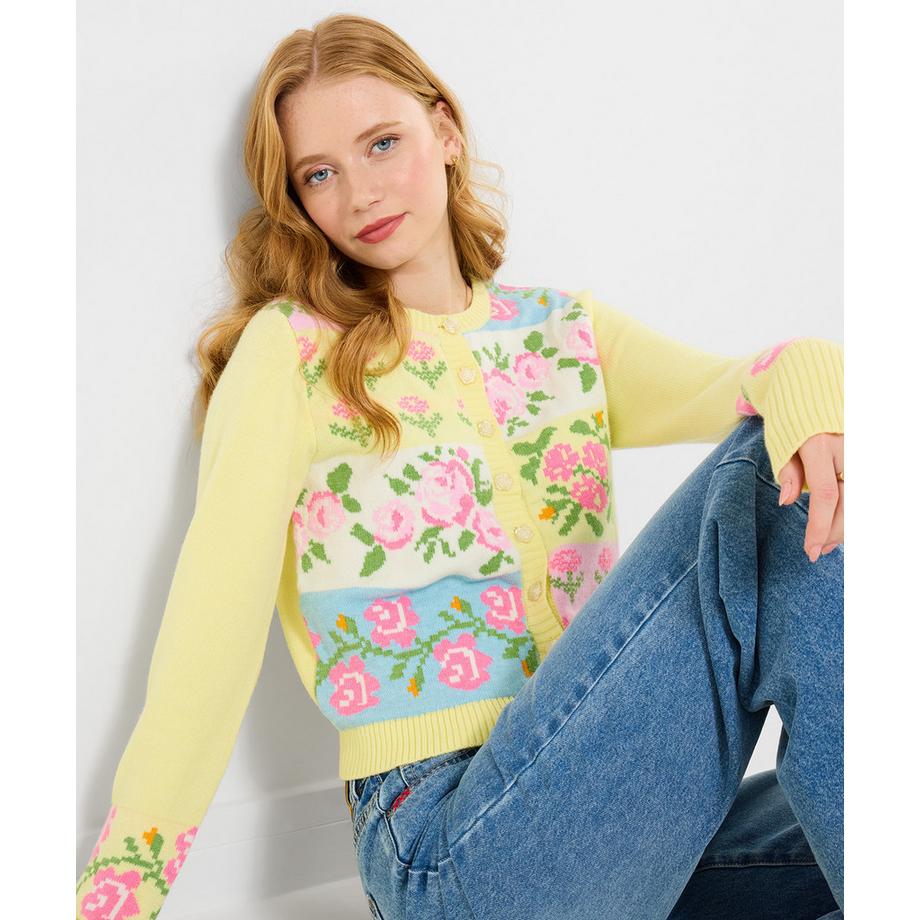 Strickjacke mit floralem Patchworkmuster