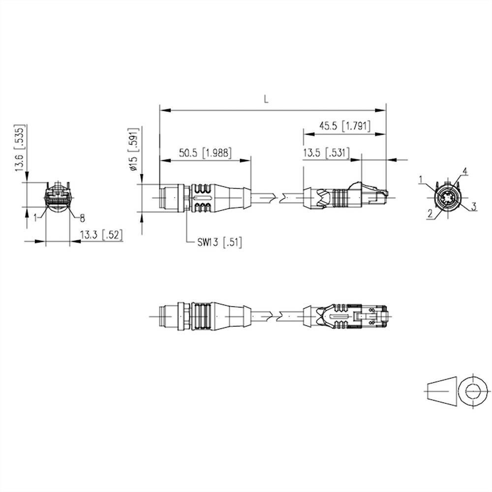 METZ CONNECT  M12 Industrial Ethernet Leitung, D-kodiert, 1.0 m, M12 Stecker gerade - RJ45 Stecker gerade 