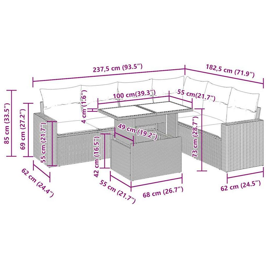 VidaXL Ensemble de canapés de jardin rotin synthétique  