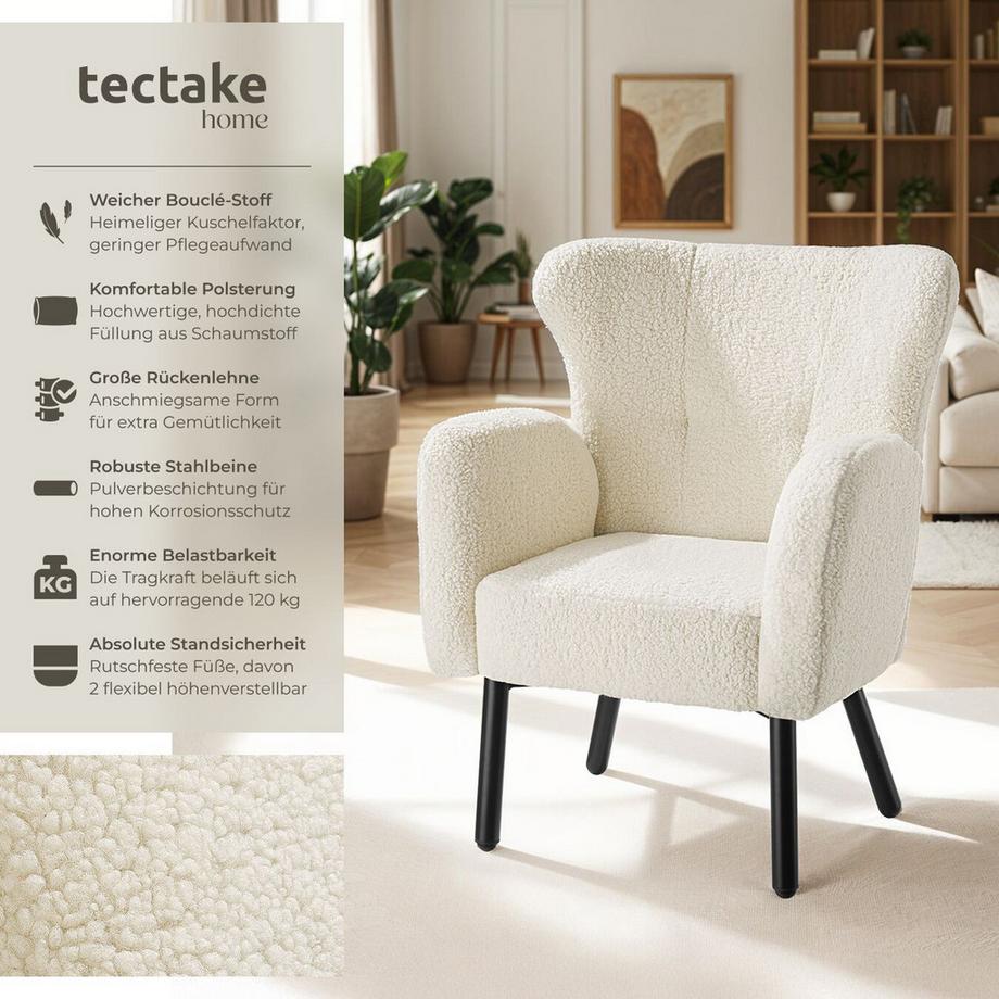 Tectake Fauteuil VÄNERSBORG rembourrage avec revêtement en tissu bouclé  