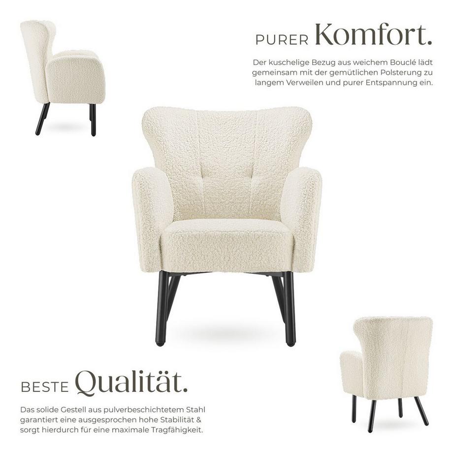 Tectake Fauteuil VÄNERSBORG rembourrage avec revêtement en tissu bouclé  