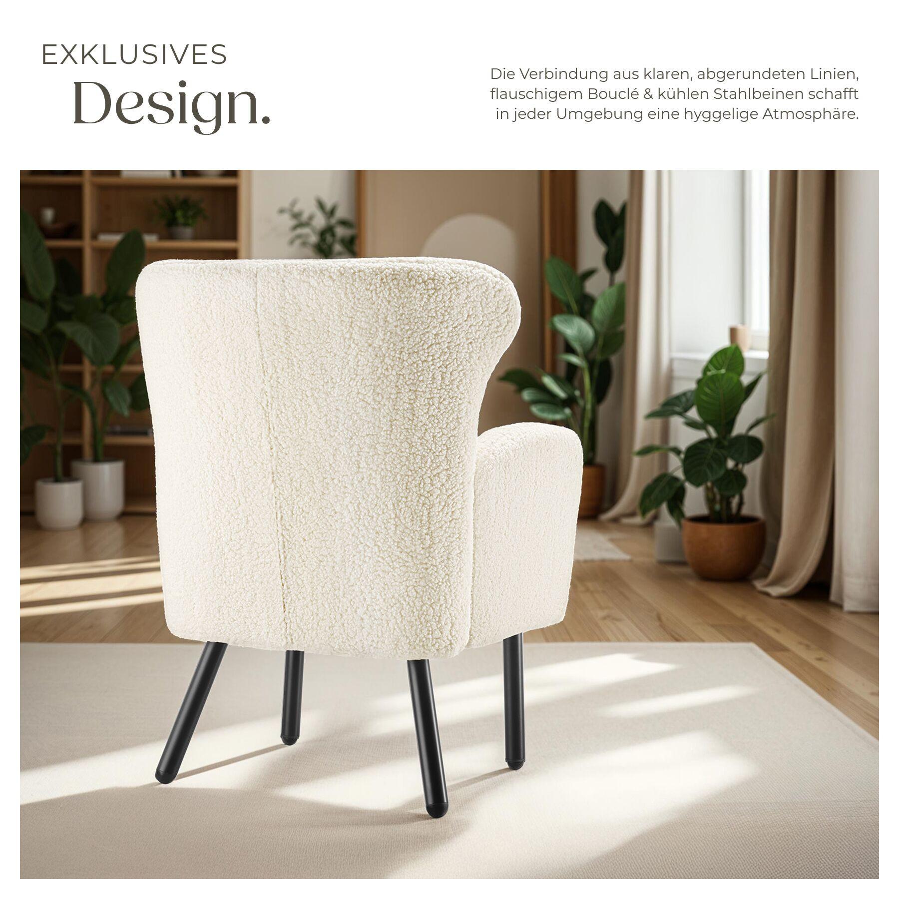 Tectake Sessel Vänersborg dick gepolstert, mit Bouclé-Bezug breite Armlehnen und große, ergonomische Rückenlehne  