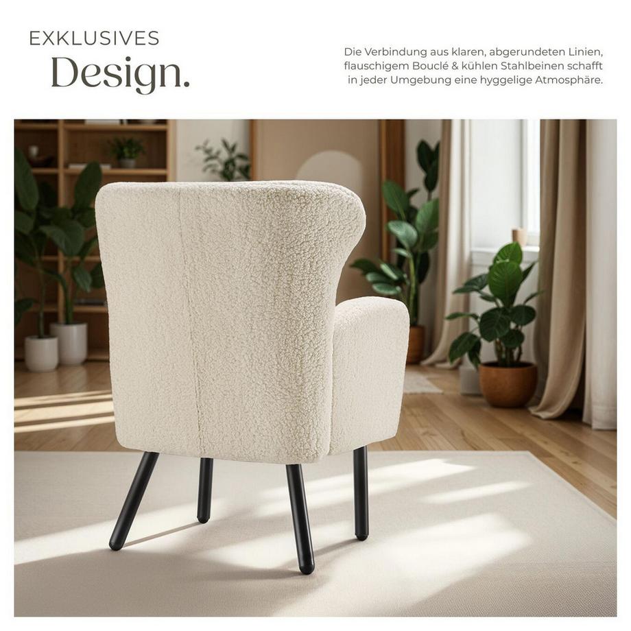 Tectake Fauteuil VÄNERSBORG rembourrage avec revêtement en tissu bouclé  