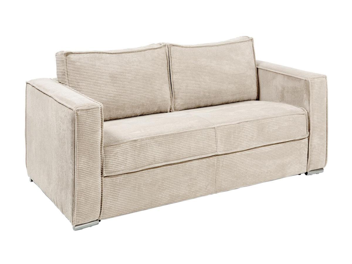 Vente-unique Canapé 3 places convertible express en velours côtelé beige - Couchage 140 cm - Matelas 18 cm LORETO  