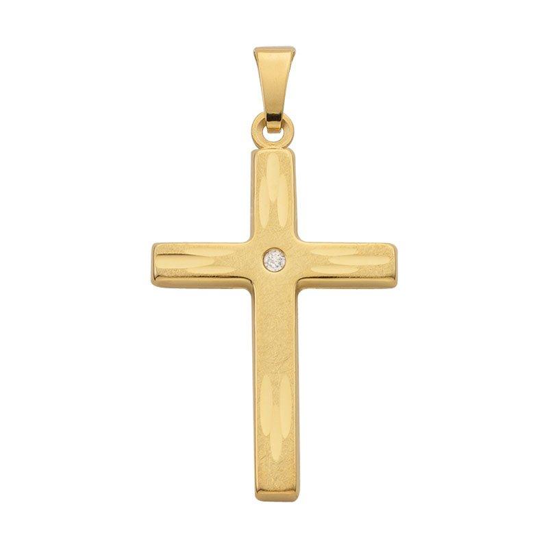 MUAU Schmuck  Anhänger Kreuz Gelbgold 750 Diamant 0.01.00ct. 29x16mm 