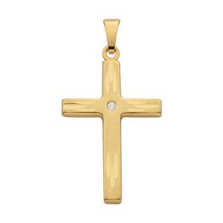 MUAU Schmuck  Pendentif croix or jaune 750 diamant 0.01.00ct. 29x16mm 