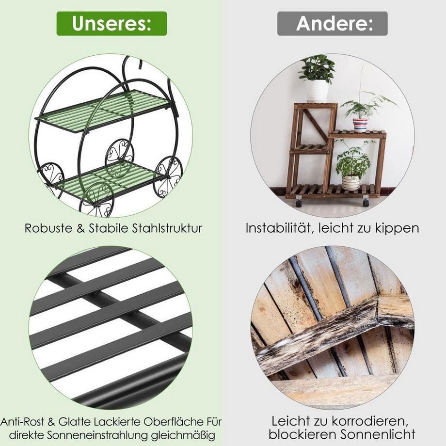 Northix Étagère à plantes et à fleurs Support à fleurs à 2 niveaux autoportant 60 x 35 x 66 cm noir  