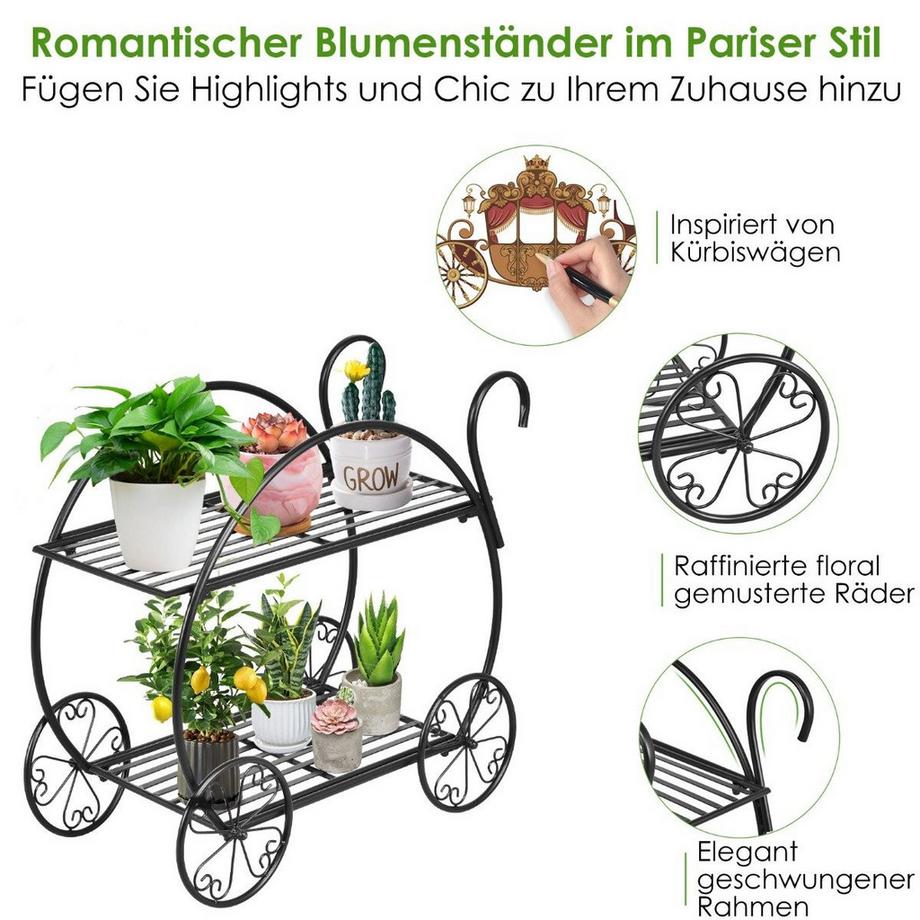 Northix Étagère à plantes et à fleurs Support à fleurs à 2 niveaux autoportant 60 x 35 x 66 cm noir  