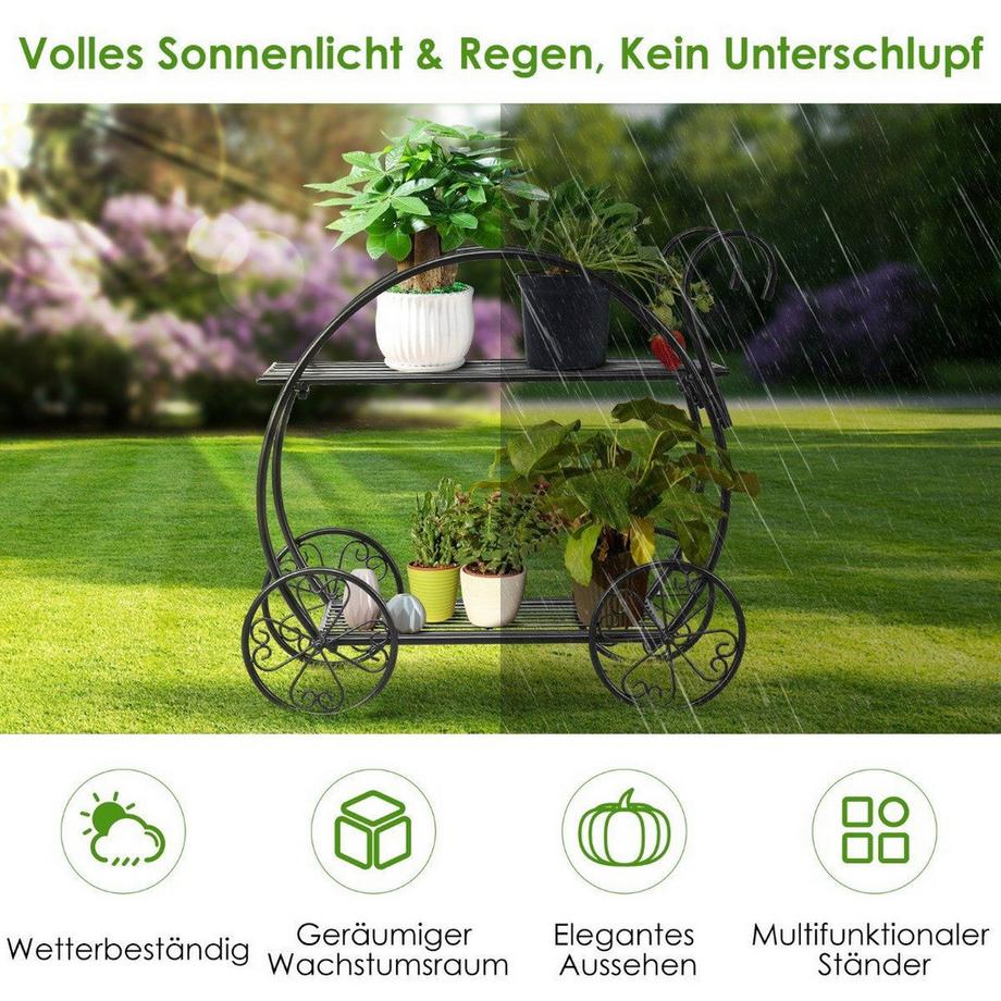 Étagère à plantes et à fleurs Support à fleurs à 2 niveaux autoportant 60 x 35 x 66 cm noir