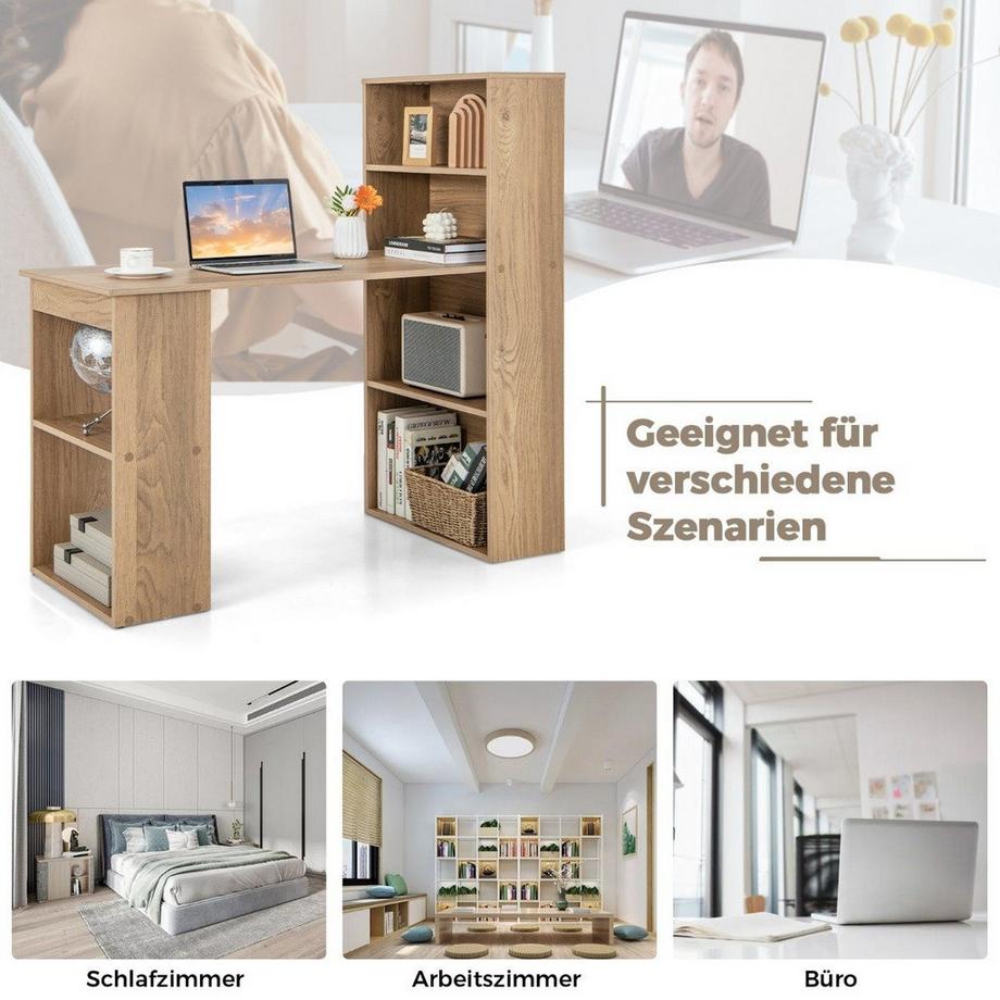 Northix Bureau avec bibliothèque, 6 étagères  