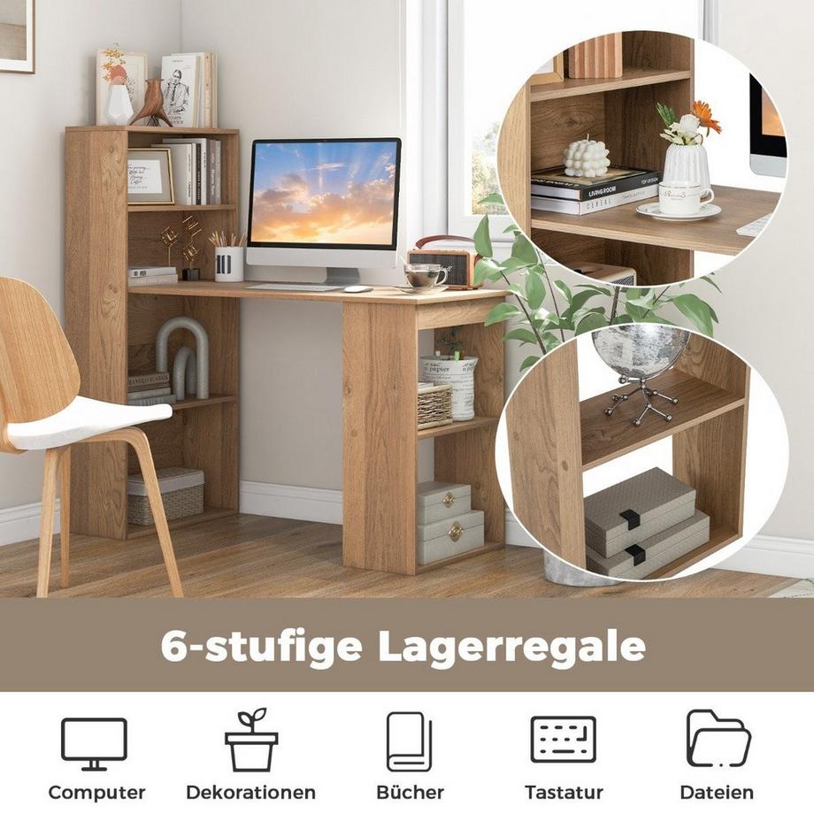 Northix Bureau avec bibliothèque, 6 étagères  