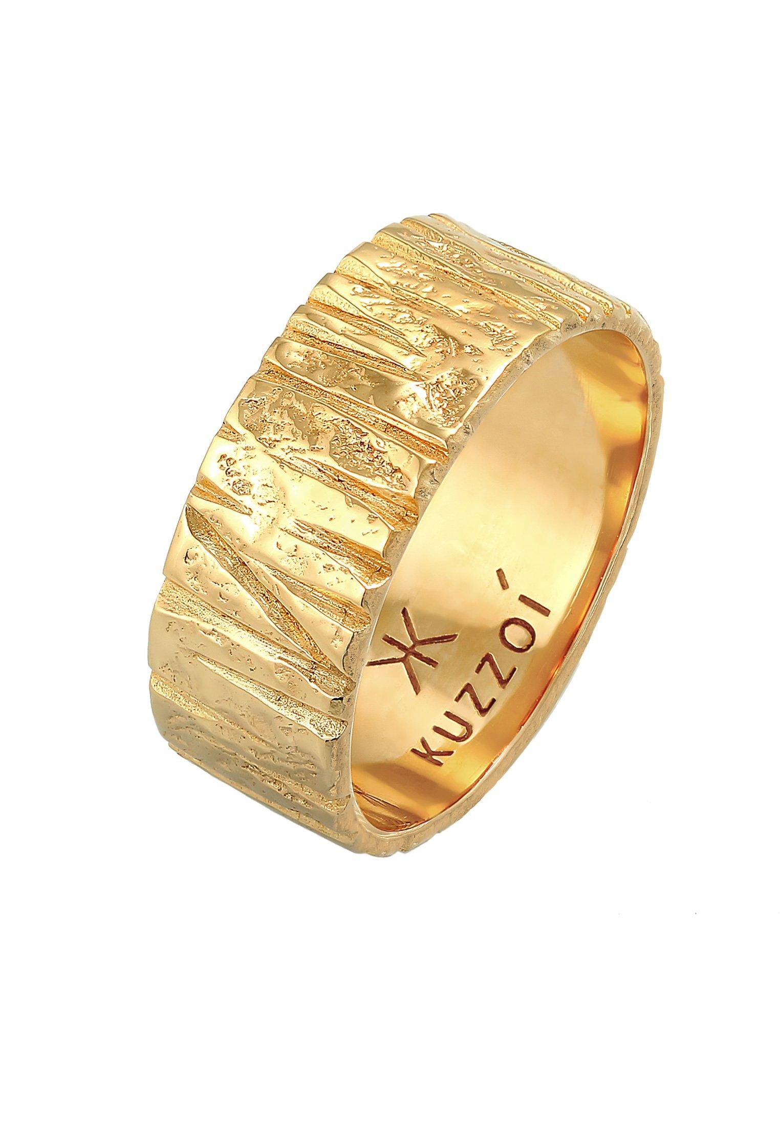 Image of Ring Bandring Breit Struktur Gehämmert 925 Silber Damen Gold 60mm