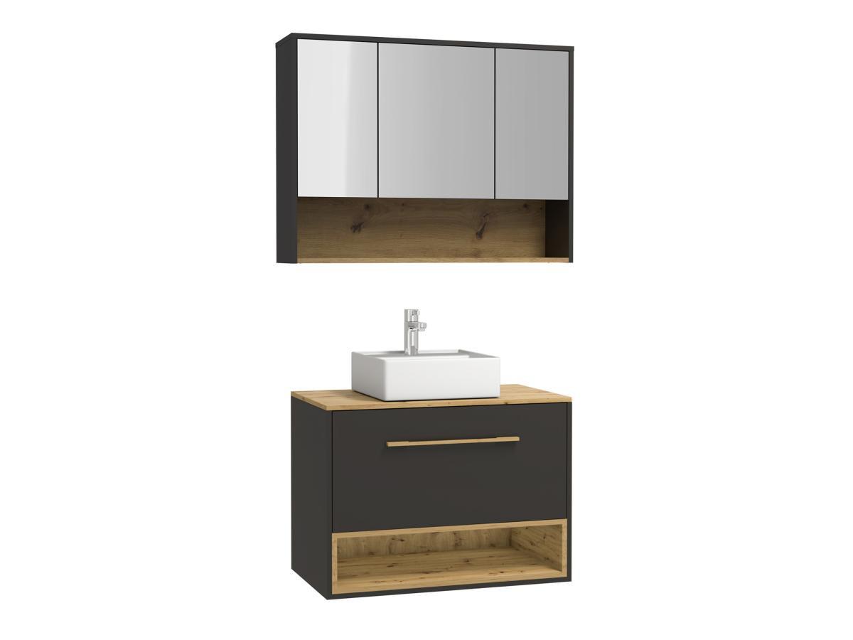 Vente-unique Waschbeckenunterschrank hängend mit Einzelwaschbecken & Spiegelschrank - 80 cm - Anthrazit - YANGRA  